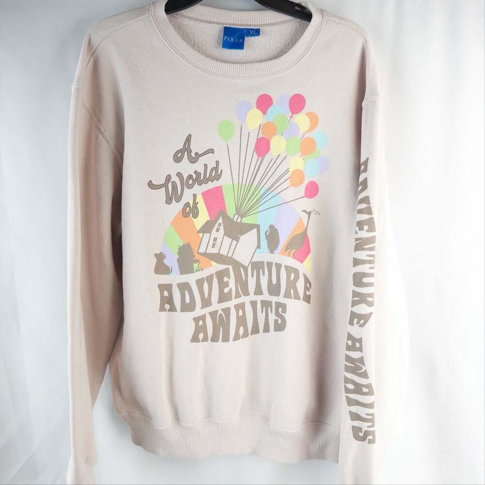 Pixar Up Adventure Awaits Sweatshirt Size XL Beige Up Movie Graphic